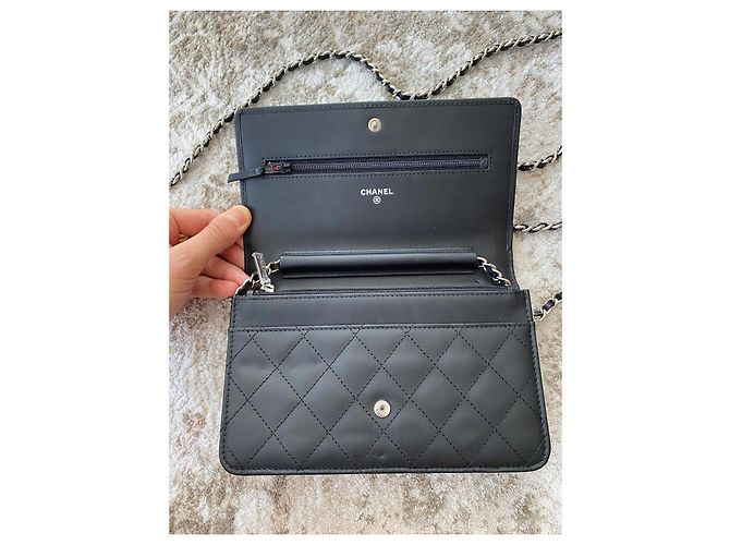 Chanel Cambon Quilted Black Leather Wallet on Chain - view 7