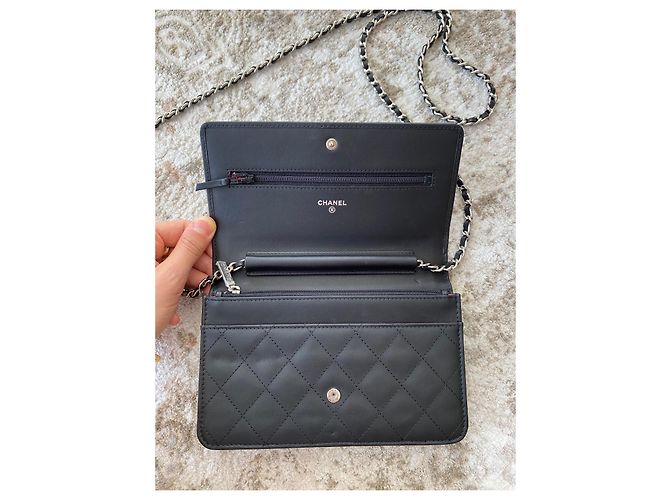 Chanel Cambon Quilted Black Leather Wallet on Chain - view 8