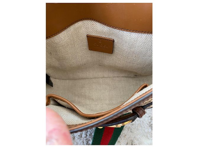 Gucci Horsebit 1955 Mini Bag GG Supreme Canvas & Brown Leather Beige - view 10