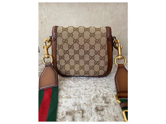 Gucci Horsebit 1955 Mini Bag GG Supreme Canvas & Brown Leather Beige - view 3