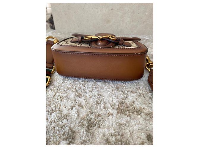 Gucci Horsebit 1955 Mini Bag GG Supreme Canvas & Brown Leather Beige - view 5