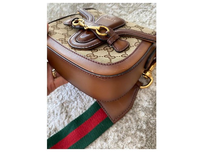 Gucci Horsebit 1955 Mini Bag GG Supreme Canvas & Brown Leather Beige - view 7