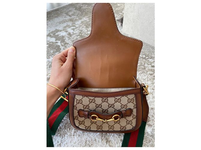 Gucci Horsebit 1955 Mini Bag GG Supreme Canvas & Brown Leather Beige - view 9