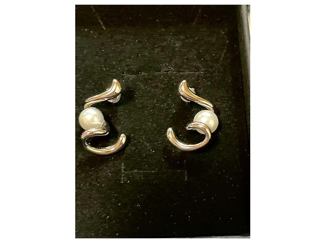 Autre Marque Orecchini a lobo in argento intrecciato con perle Bianco - vista 5