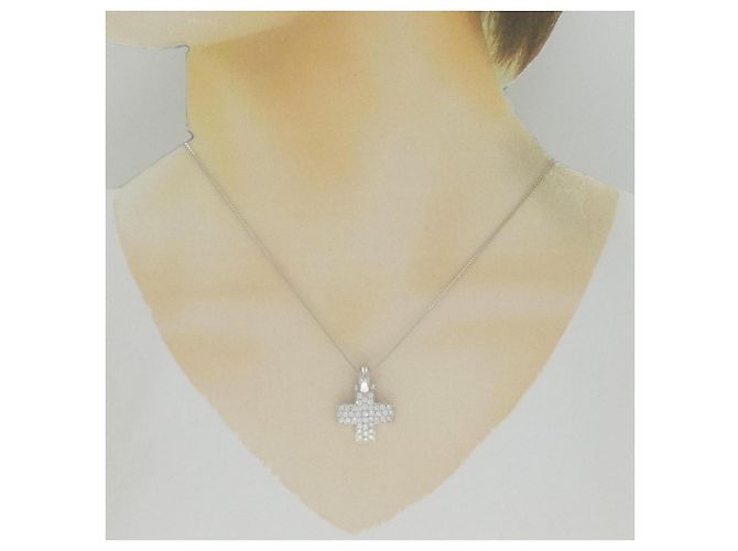 Autre Marque Colar de Cruz de Diamantes em Ouro Branco Au750 Prata - vista 6