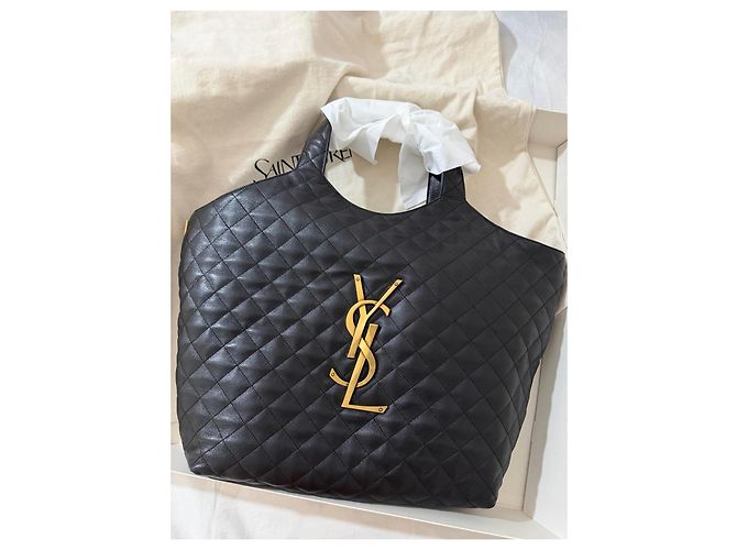 Saint Laurent Borsa Tote in Pelle Trapuntata, Nera Nero - vista 14