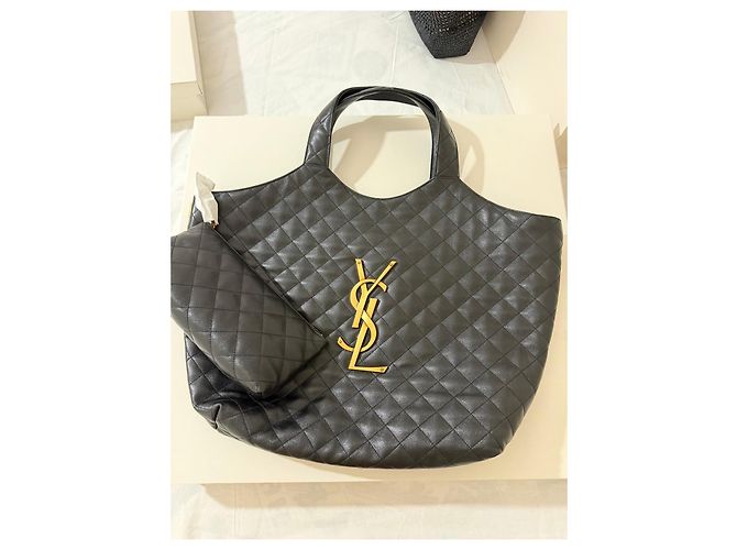 Saint Laurent Borsa Tote in Pelle Trapuntata, Nera Nero - vista 6