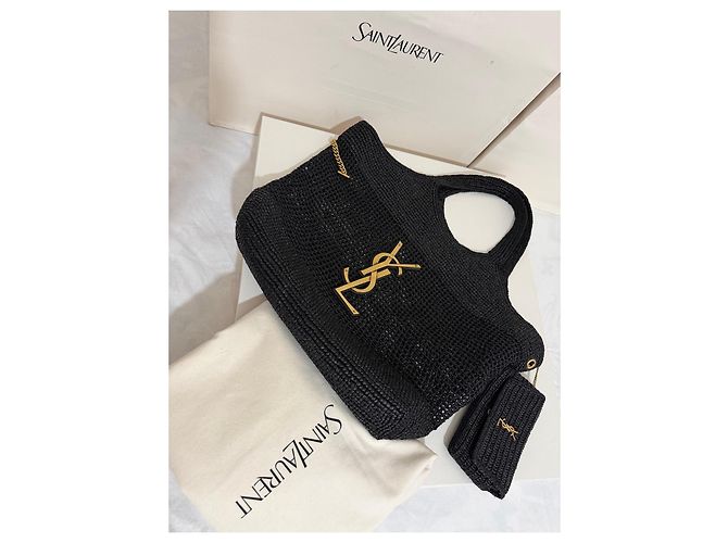 Saint Laurent Borsa Tote ICARE in Rafia Nera Nero - vista 11