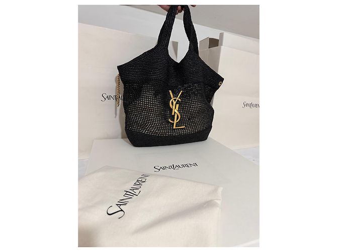 Saint Laurent Borsa Tote ICARE in Rafia Nera Nero - vista 15