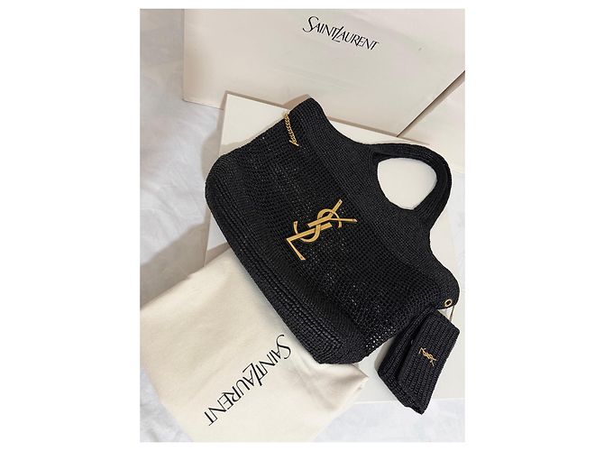 Saint Laurent Borsa Tote ICARE in Rafia Nera Nero - vista 6