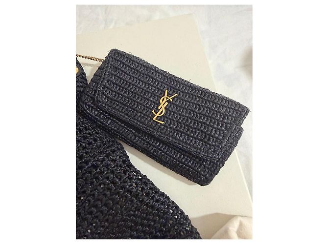 Saint Laurent Borsa Tote ICARE in Rafia Nera Nero - vista 7