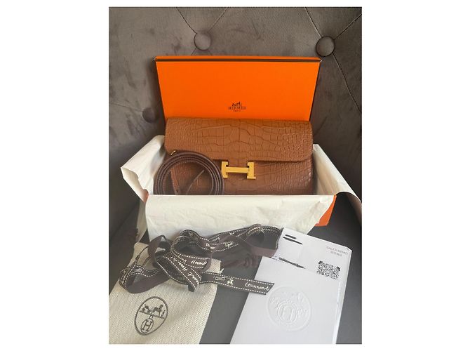 Hermès Constance Cartera Piel Cocodrilo Gold Castaño - vista 2