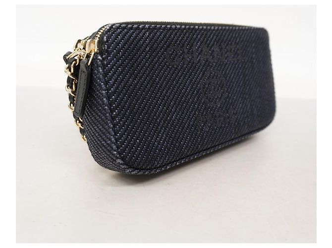 Portafoglio a tracolla con catena Chanel Deauville Blu navy - vista 2