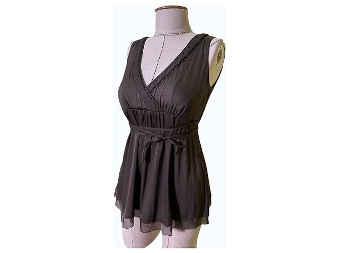 Elie Tahari Top de Seda sin Mangas Marrón Castaño - vista 2