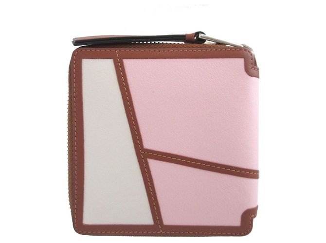 Loewe Puzzle Leder Rundgeldbörse mit Reißverschluss Braun Pink Roh - Ansicht 2