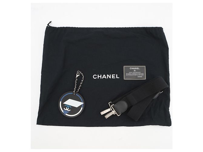 Borsa a Spalla Chanel Airline Nylon Nero Bianco Blu - vista 18