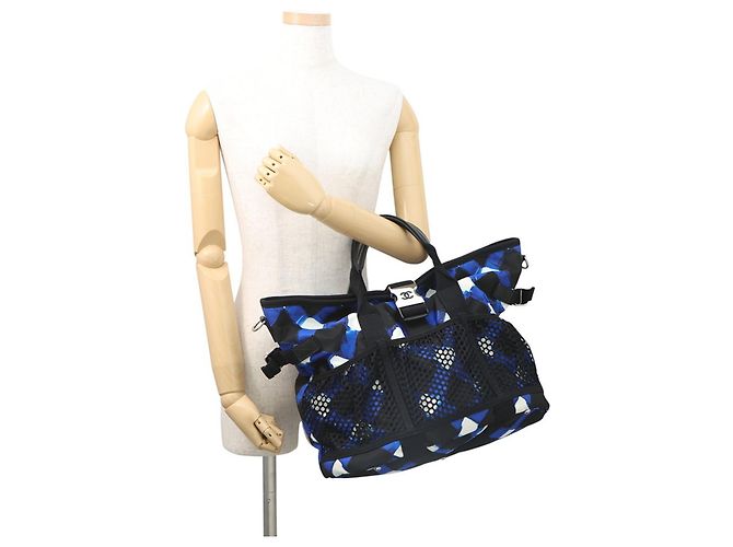 Borsa a Spalla Chanel Airline Nylon Nero Bianco Blu - vista 4