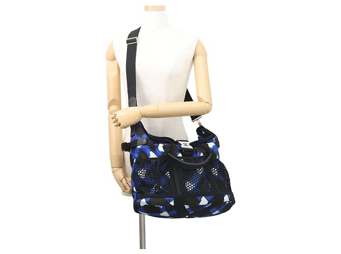 Borsa a Spalla Chanel Airline Nylon Nero Bianco Blu - vista 5