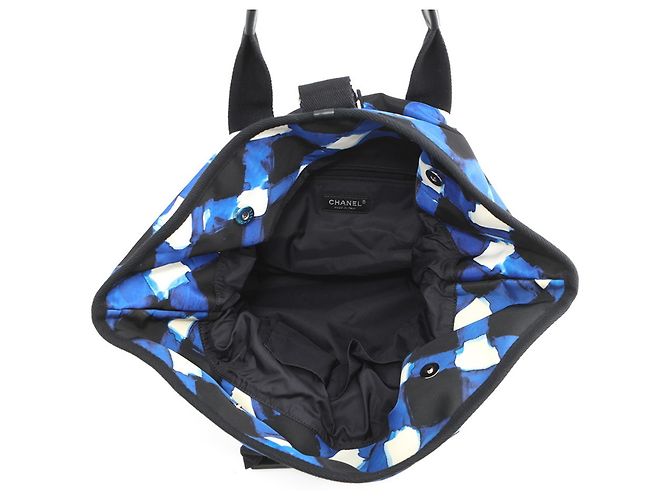 Borsa a Spalla Chanel Airline Nylon Nero Bianco Blu - vista 6