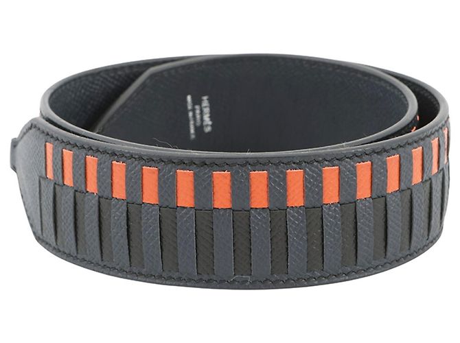 Tracolla in pelle Epsom Hermès Nero Blu Arancione - vista 2