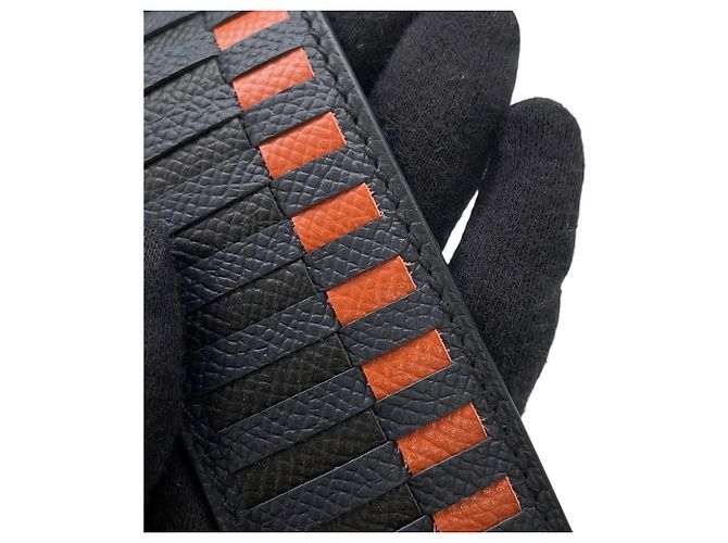 Tracolla in pelle Epsom Hermès Nero Blu Arancione - vista 5