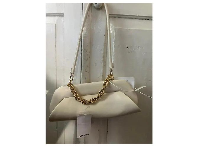 Autre Marque Themoirè Clutch Bios in Pelle Crema Crudo - vista 7