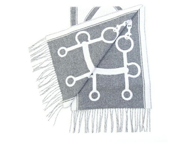 Hermès Stola Hermes 100% Cashmere Nero e Grigio Marrone - vista 3