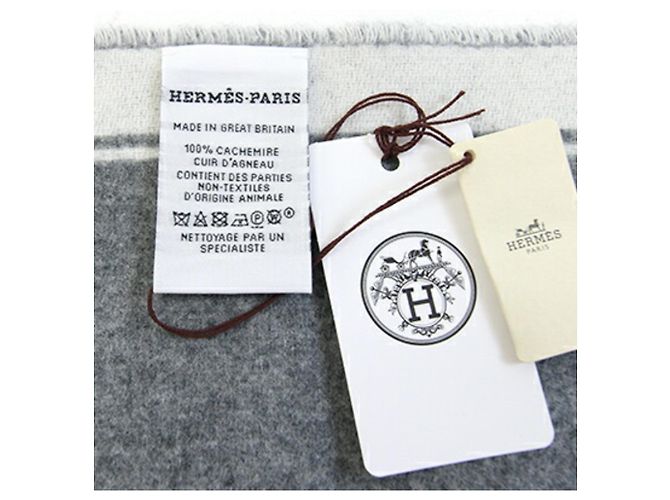 Hermès Stola Hermes 100% Cashmere Nero e Grigio Marrone - vista 5