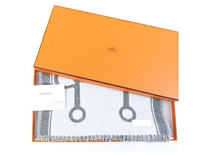 Hermès Stola Hermes 100% Cashmere Nero e Grigio Marrone - vista 7