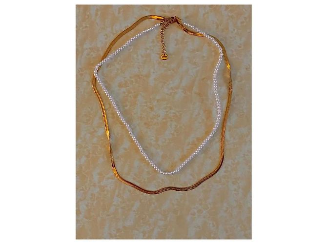 Autre Marque Collana a doppio filo con perle e catena snake dorata Bianco D'oro - vista 5