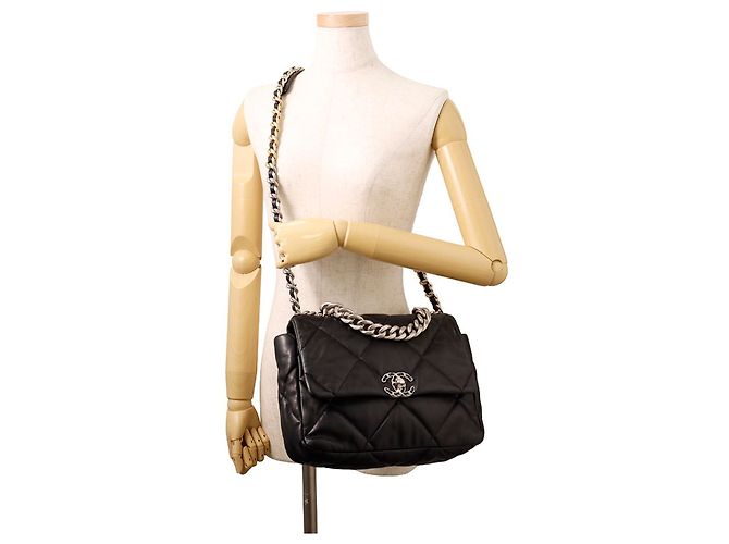 Borsa a Spalla con Catena Chanel 19 Large Nero - vista 4