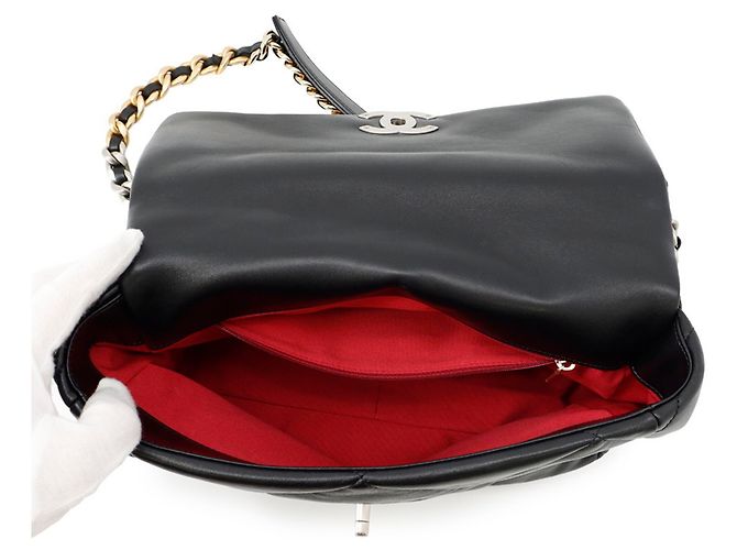 Borsa a Spalla con Catena Chanel 19 Large Nero - vista 5
