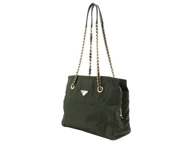 Borsa tote Prada in nylon kaki Cachi - vista 2