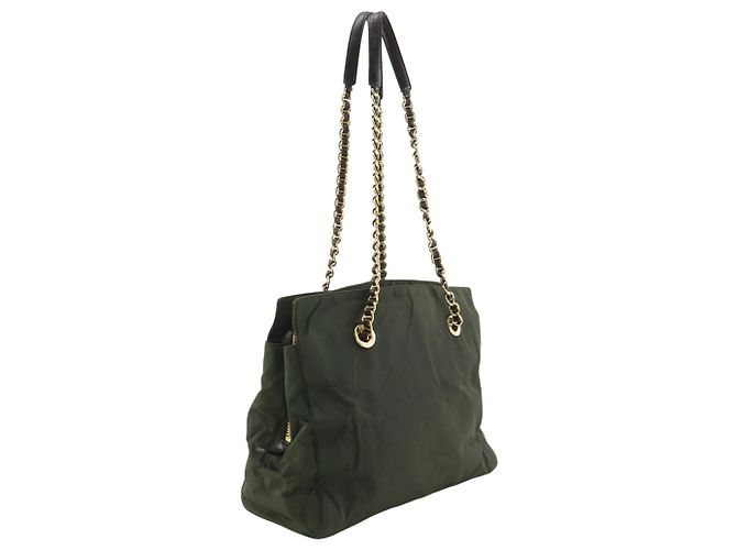 Borsa tote Prada in nylon kaki Cachi - vista 3