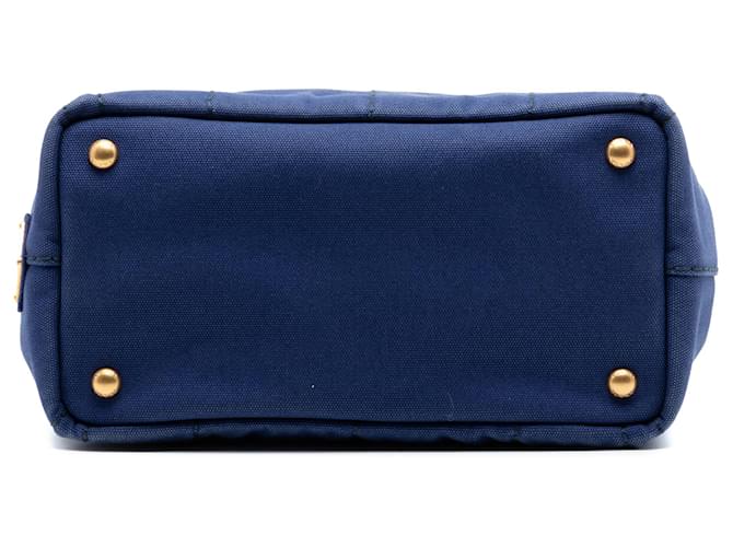 Borsa Prada Blue Small Canvas Canapa Logo Blu scuro - vista 3