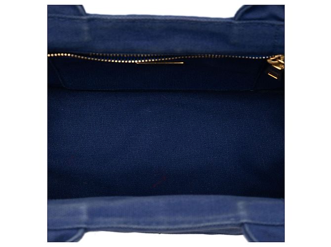 Borsa Prada Blue Small Canvas Canapa Logo Blu scuro - vista 4