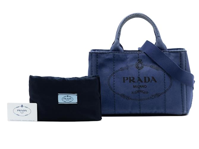 Borsa Prada Blue Small Canvas Canapa Logo Blu scuro - vista 7