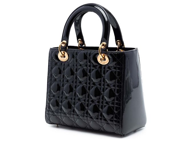 Dior Black Medium Patent Cannage Lady Dior Nero - vista 2
