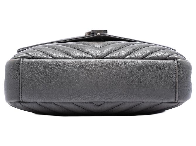 Sac College Saint Laurent en peau de mouton Chevron gris avec monogramme, taille Medium Marron - vue 3