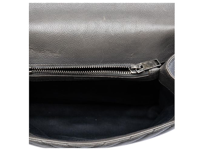 Sac College Saint Laurent en peau de mouton Chevron gris avec monogramme, taille Medium Marron - vue 4