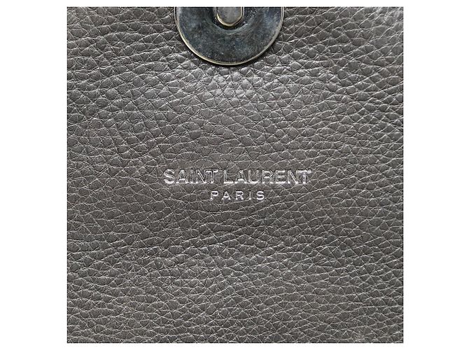 Sac College Saint Laurent en peau de mouton Chevron gris avec monogramme, taille Medium Marron - vue 5