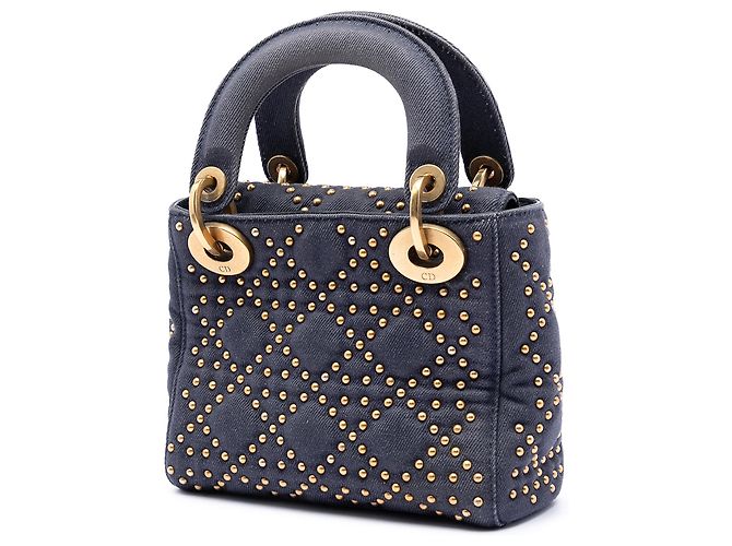 Dior Blue Mini Denim Cannage Studded Supple Lady Dior Blu navy - vista 2