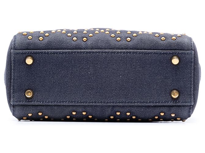 Dior Blue Mini Denim Cannage Studded Supple Lady Dior Blu navy - vista 3
