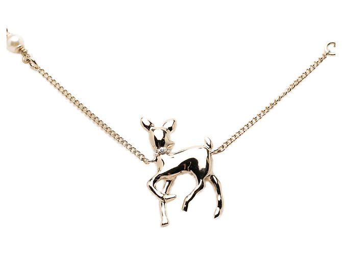 Collana con pendente cervo Chanel Gold CC placcato oro con finti perle e strass D'oro - vista 2