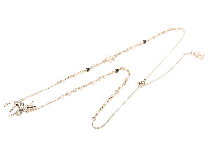 Collana con pendente cervo Chanel Gold CC placcato oro con finti perle e strass D'oro - vista 4