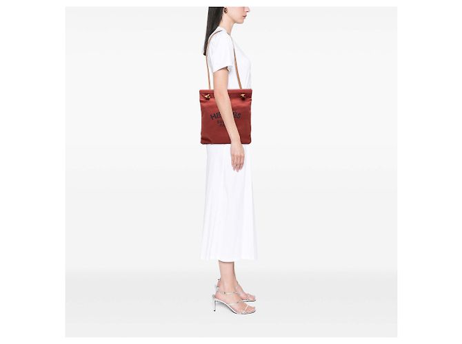 Beauty case Hermès Red Toile Aline MM Rosso - vista 7