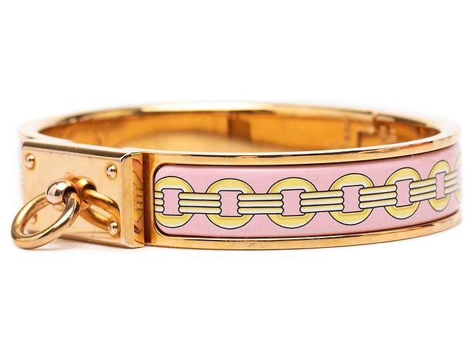 Clic H Bracciale Hermès Clic Anneau PM in smalto stretto con stampa rosa - vista 2