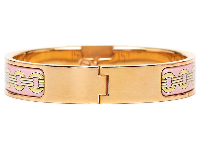 Clic H Bracciale Hermès Clic Anneau PM in smalto stretto con stampa rosa - vista 3