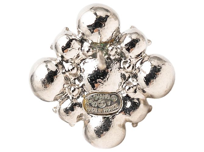 Orecchini Chanel Silver Brass Floral Strass Push Back Argento - vista 3