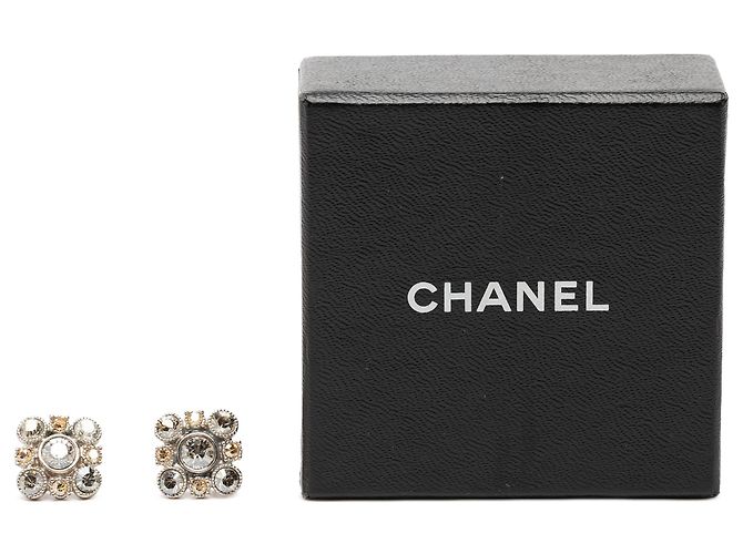 Orecchini Chanel Silver Brass Floral Strass Push Back Argento - vista 4